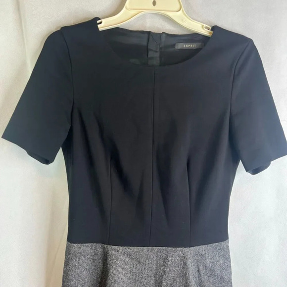Esprit Herringbone Two Tone Short Sleeve Wool Blend Dress Size 4 - Picture 3 of 11